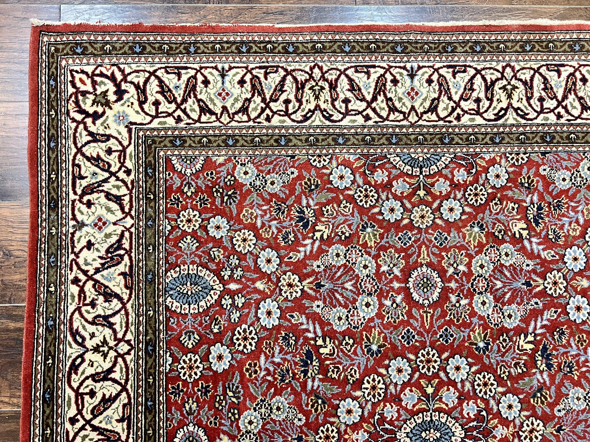 Red Persian Qum Rug 5 x 7.6, Hand Knotted Vintage Wool Fine Carpet 270 KPSI, Floral Allover by Jewel Rugs