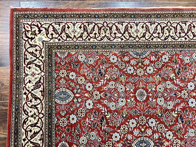 Red Persian Qum Rug 5 x 7.6, Hand Knotted Vintage Wool Fine Carpet 270 KPSI, Floral Allover by Jewel Rugs