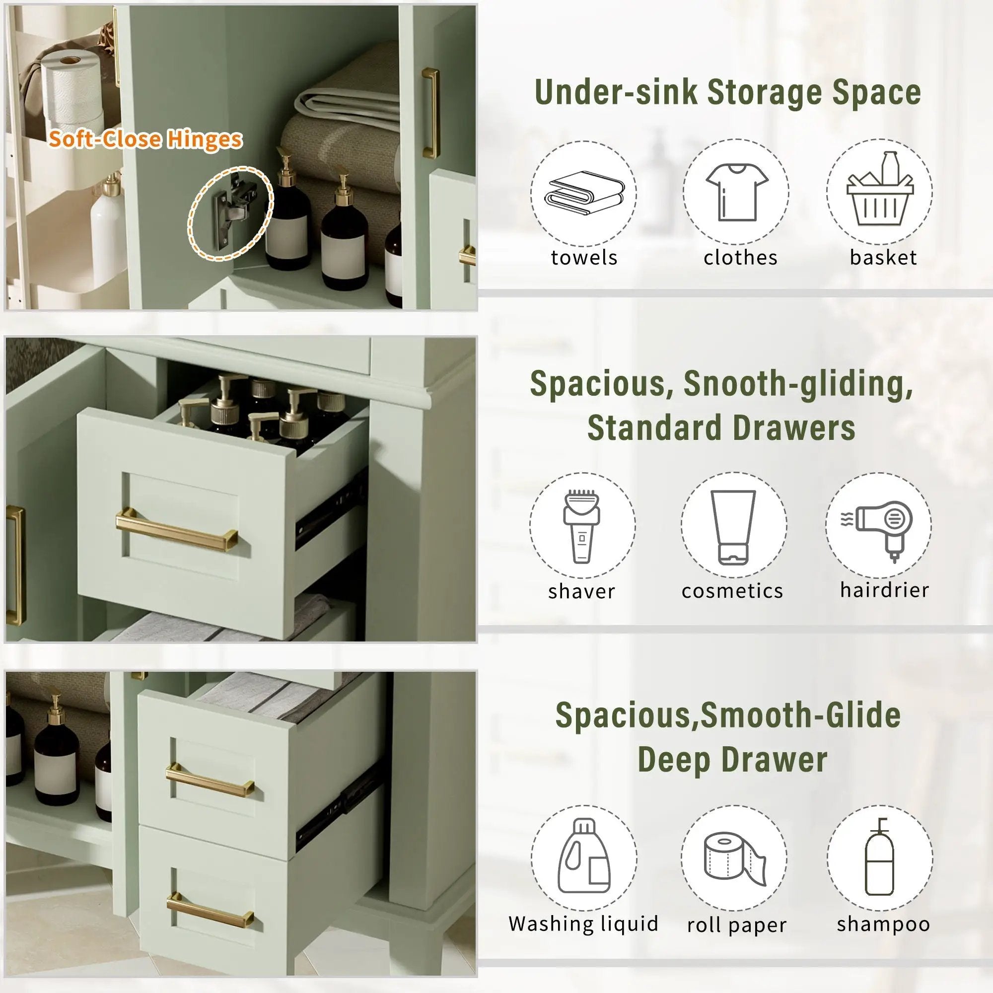 Modern Bathroom Vanity With Ceramic Sink, Soft Close Storage Cabinet by Unique Piece Furniture