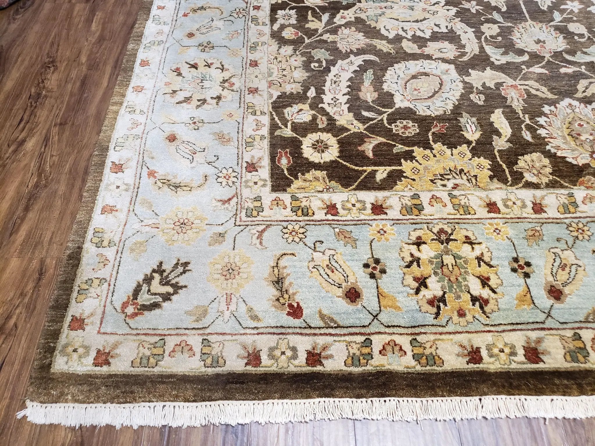 9x12 Vintage Handmade Wool Rug Carpet Indo Mahal Oushak Nice Brown Blue by Jewel Rugs