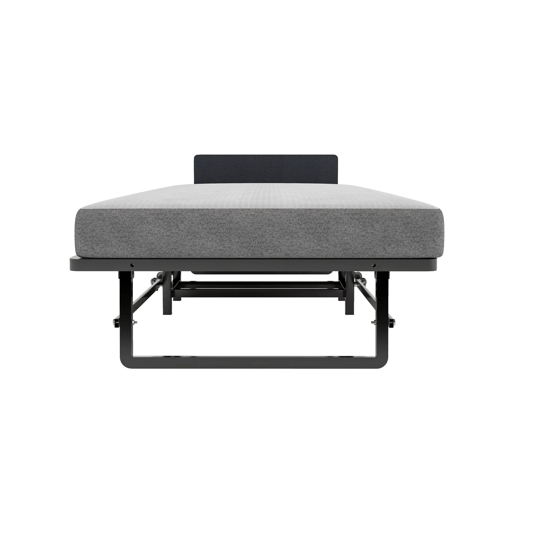 Modern Metal Folding Bed Frame With Foam Mattress, Easy Storage & Mobility - Black by HouseOfZazla