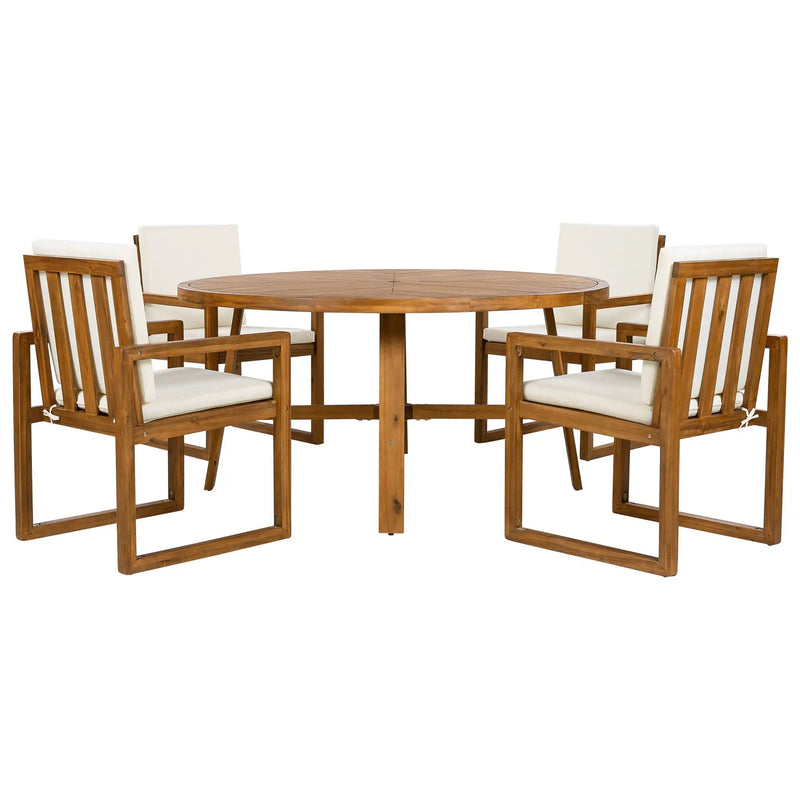 5 Piece Outdoor Patio Dining Set With 4 Armchairs And Table - Beige by HouseOfZazla