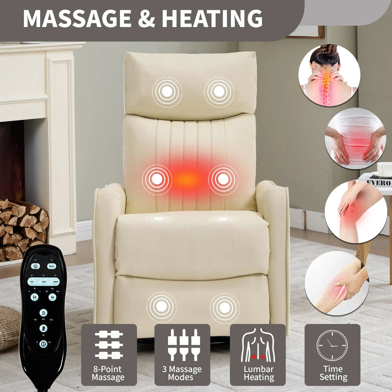 Beige Heat Massage Manual Recliner Chair with Rocker and Swivel by HouseOfZazla