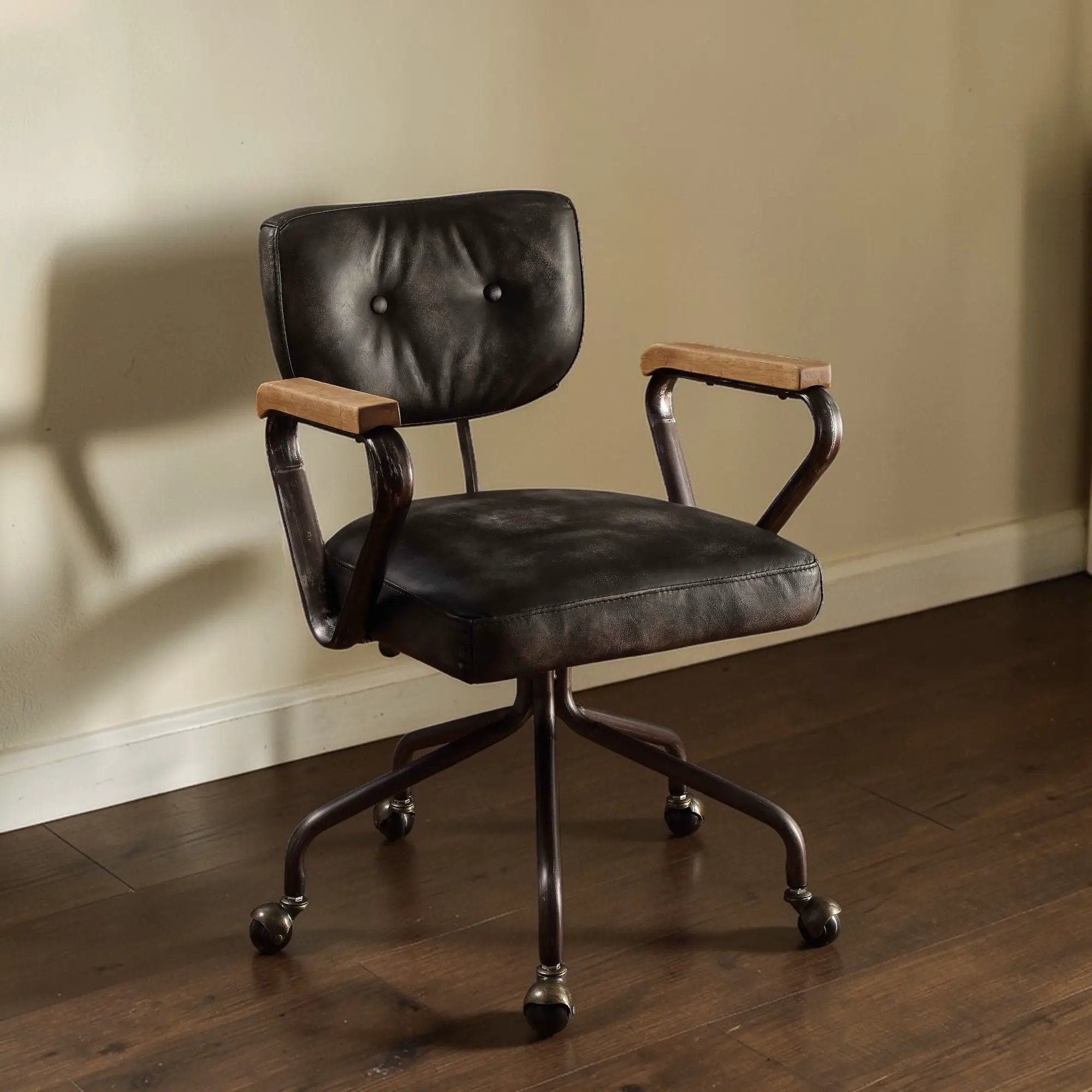 Hallie - Top Grain Leather Office Chair - Vintage Black by Unique Piece Furniture