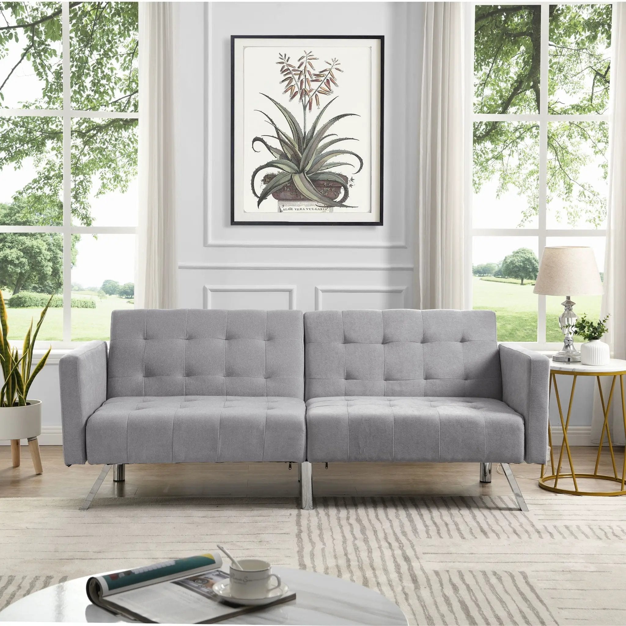Sofa Bed Convertible Folding Lounge Couch Loveseat Sleeper Sofa - Light Gray by HouseOfZazla