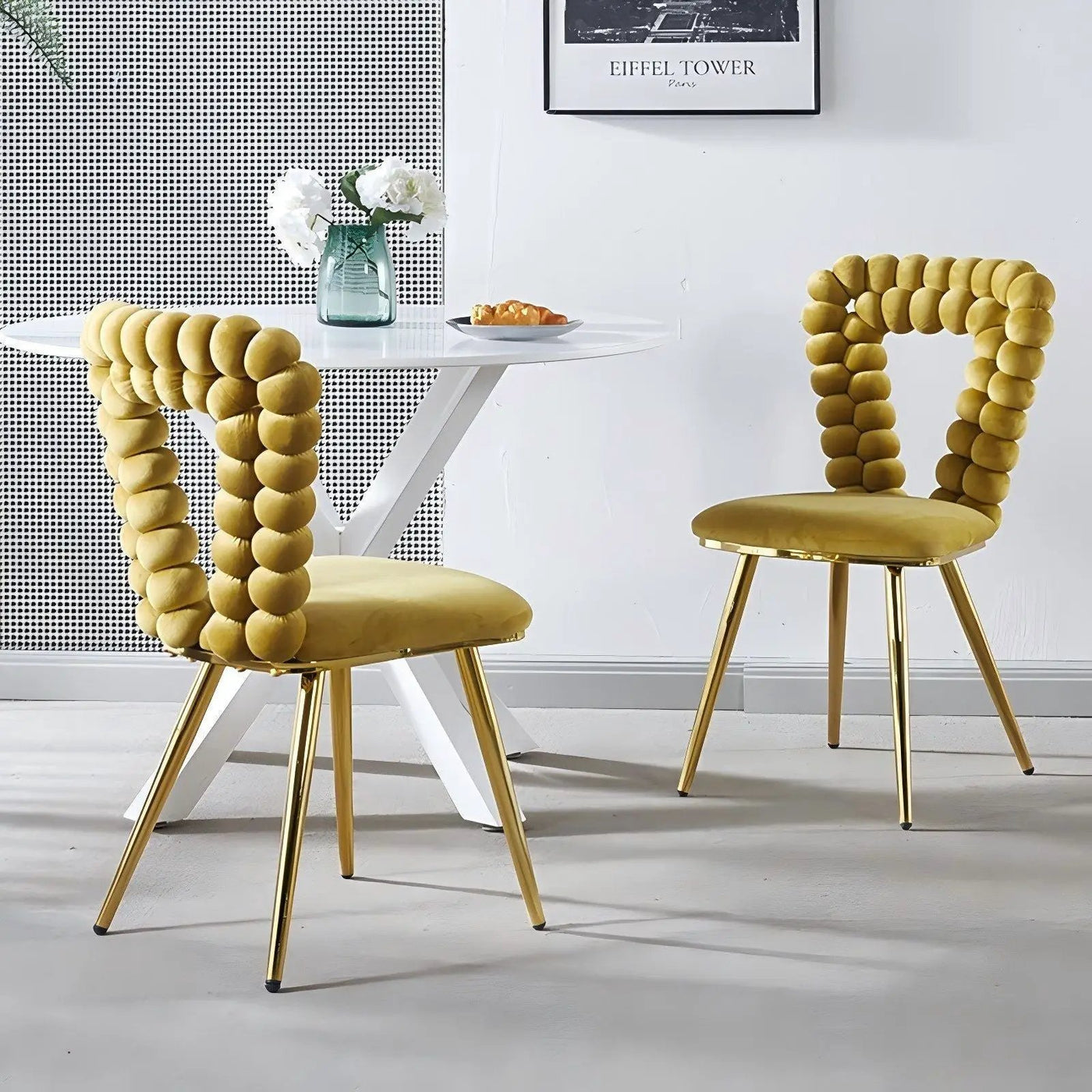 Modern Chair With Iron Tube Legs, Soft Cushions And Comfortable Backrest, Suitable For Dining Room, Living Room, Cafe, Hairball Back by HouseOfZazla