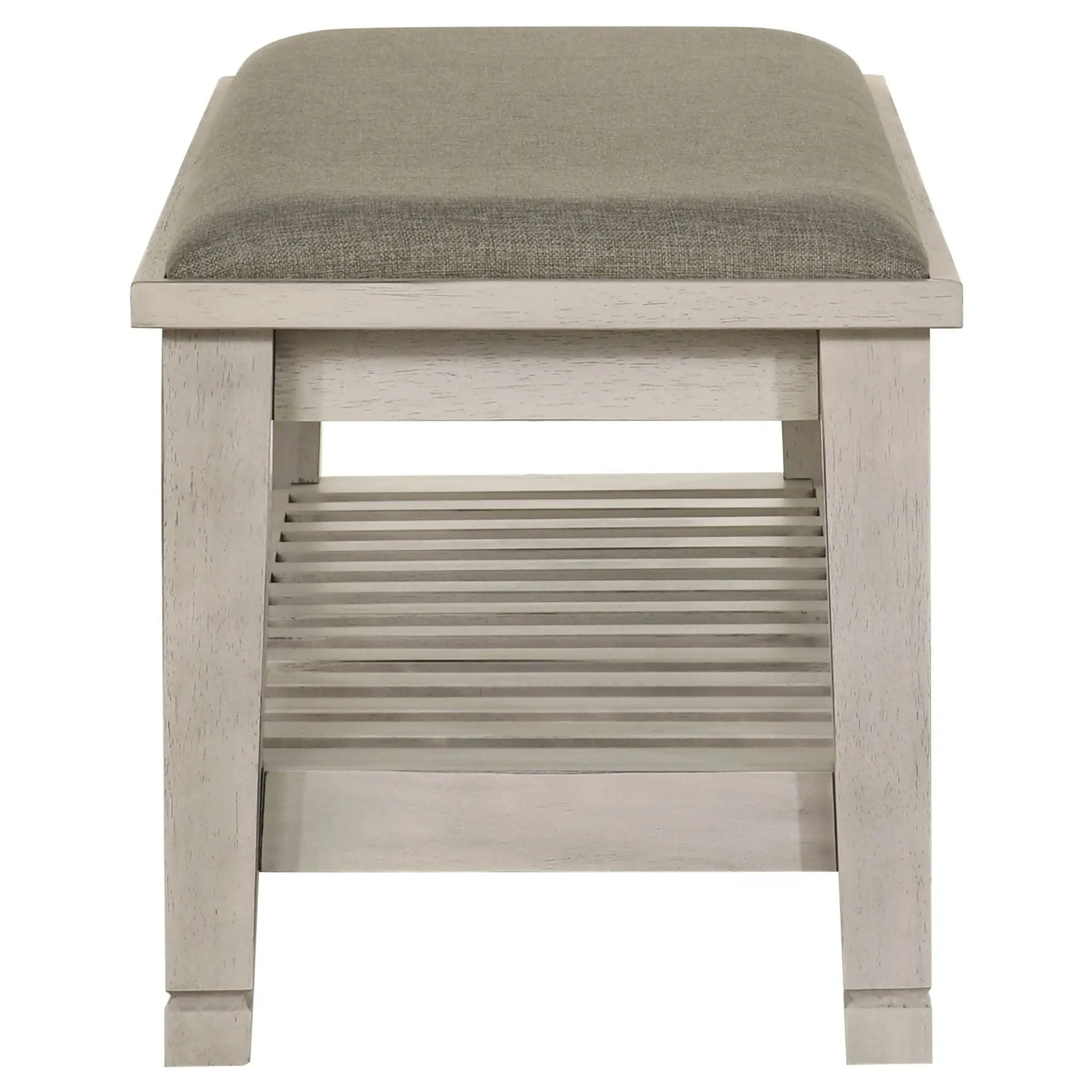 Franco Fabric Upholstered Bench with Shelf Distressed White by Unique Piece Furniture
