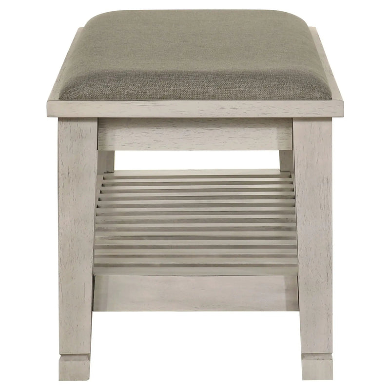 Franco Fabric Upholstered Bench with Shelf Distressed White by Unique Piece Furniture