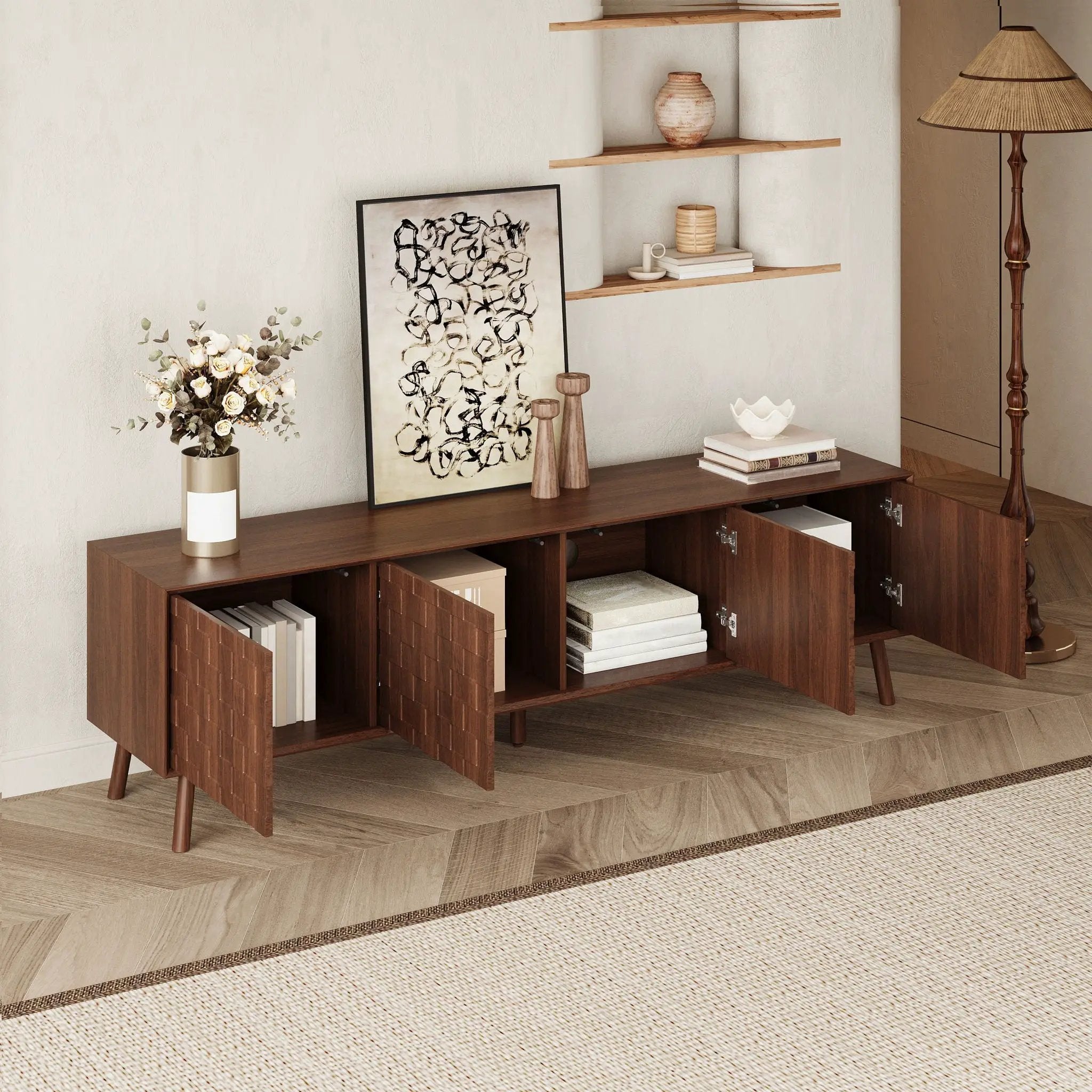 TV Stand With Soft Closing Hinges And Cable Management - Walnut by Unique Piece Furniture