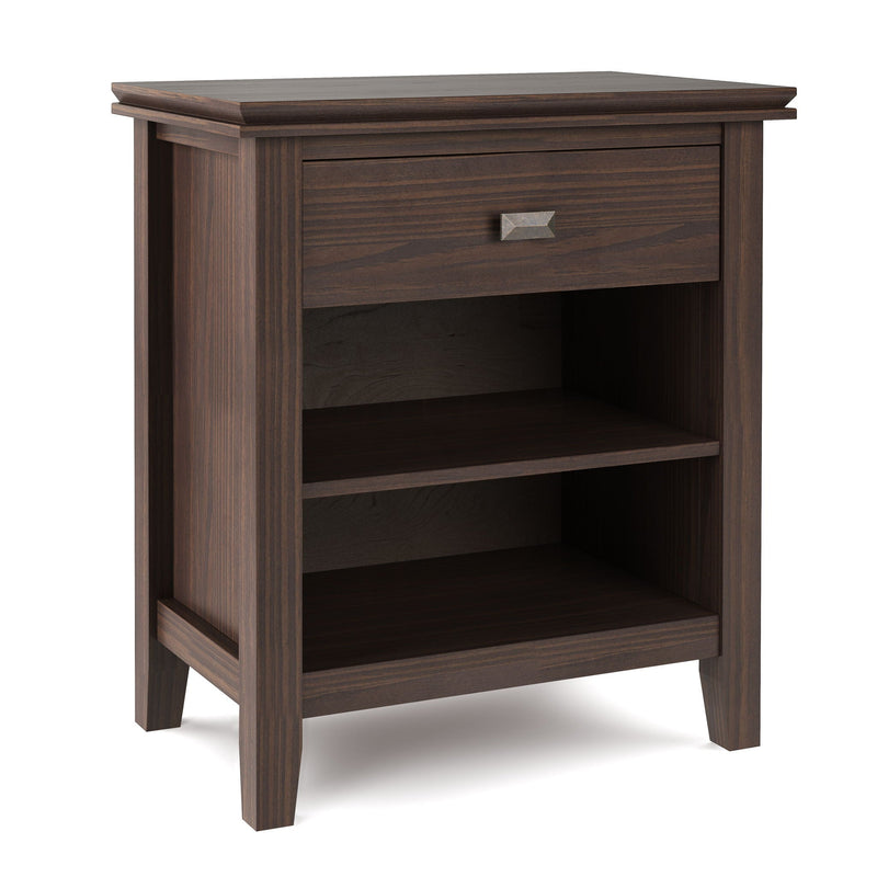 Warm Walnut Brown Bedside Table with Drawer and Shelf - Dark Brown