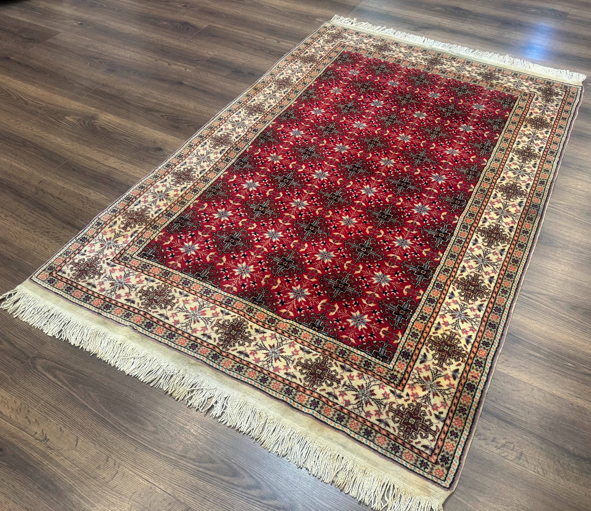Turkish Sivas Rug 4x6, Red and Cream, Allover Design, Handmade Vintage by Jewel Rugs