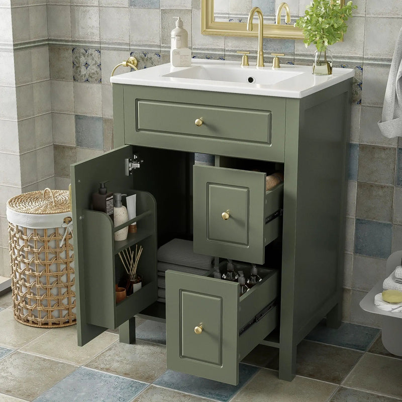 Elegant Bathroom Vanity With Ceramic Sink, Soft Close Doors And Drawers, Double Storage Racks by Unique Piece Furniture