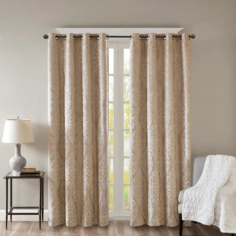 Knitted Jacquard Damask Total Blackout Grommet Top Curtain Panel by HouseOfZazla