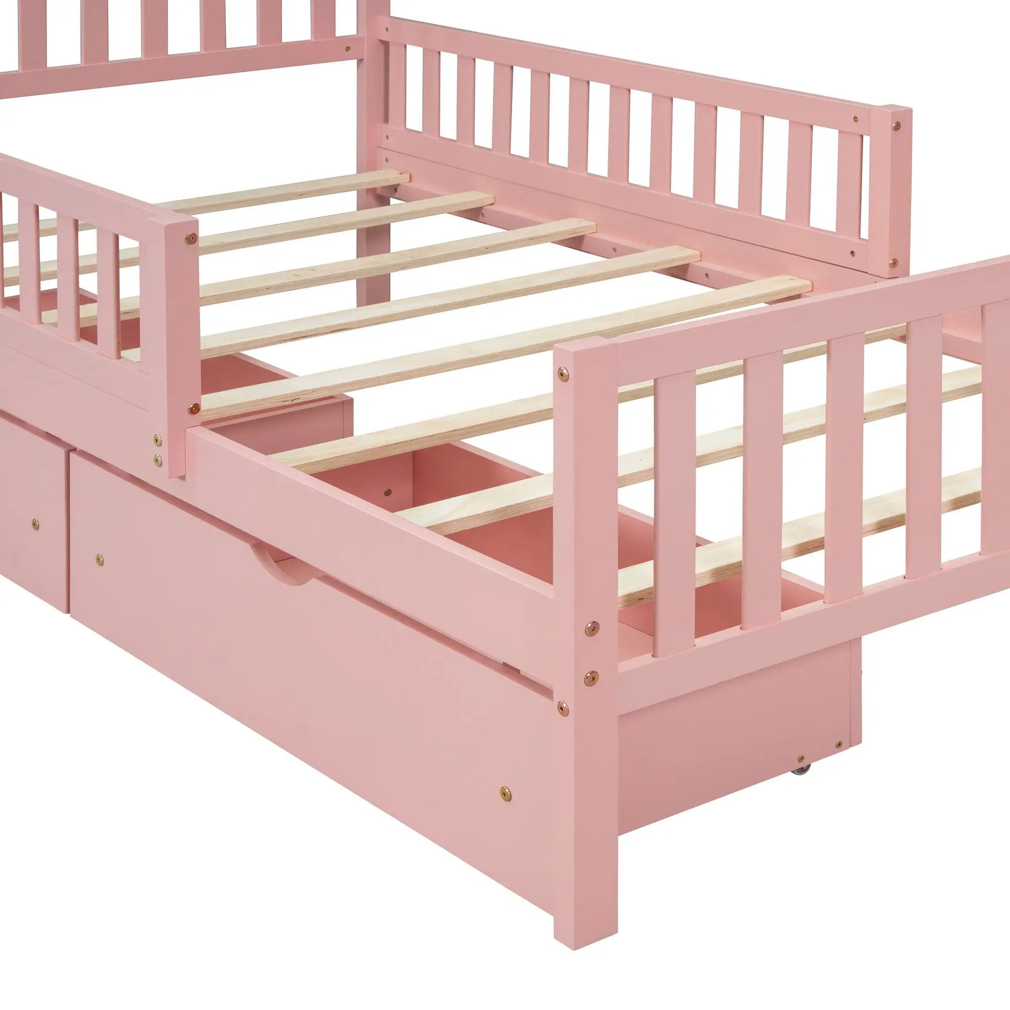 Platform Bed With Guardrails On Both Sides And 2 Storage Drawers by HouseOfZazla