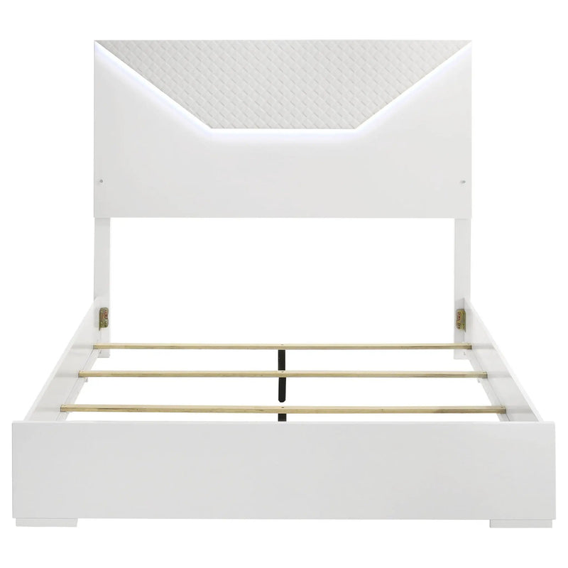Ives Queen Panel Bed LED Headboard White High Gloss by Unique Piece Furniture