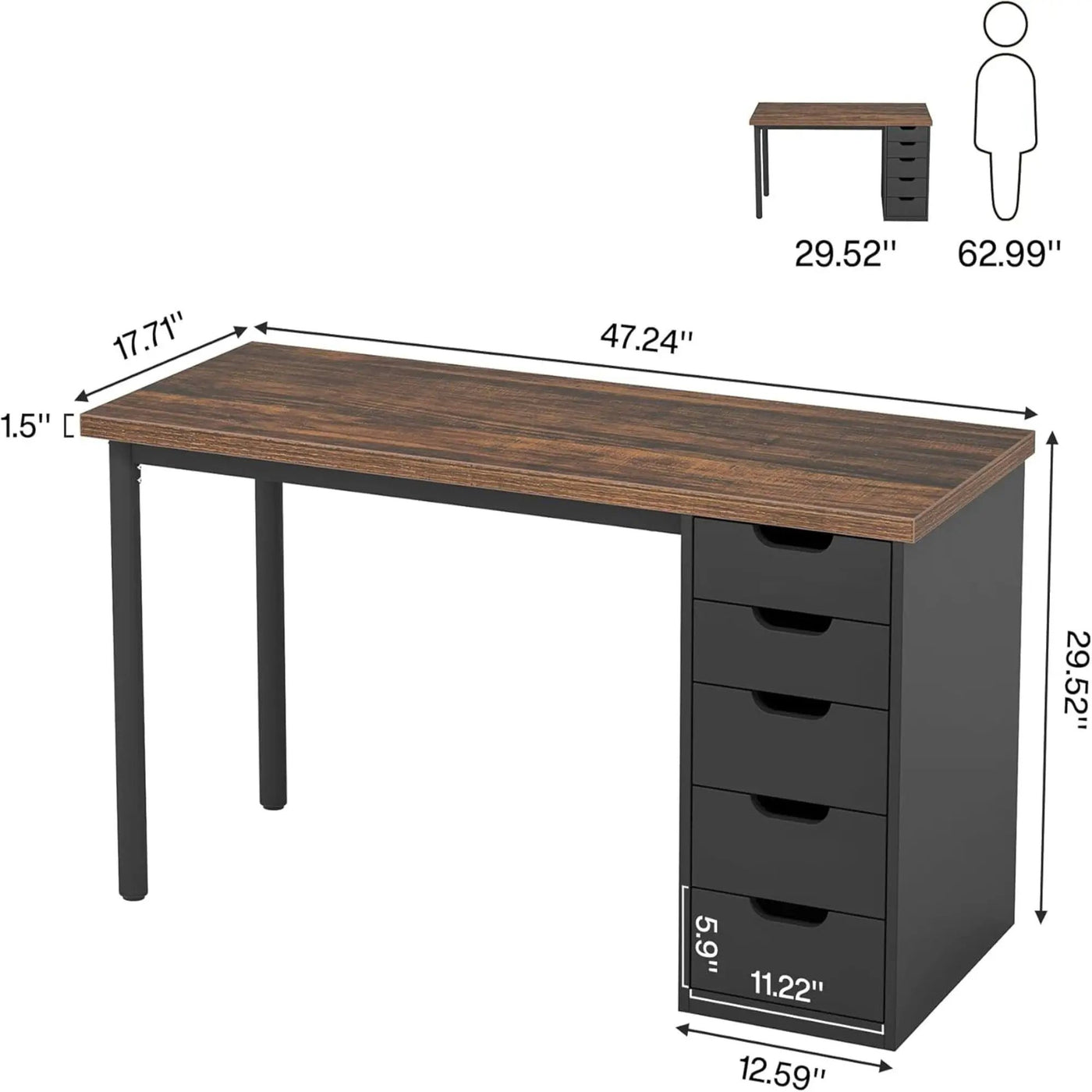 Computer Desk With 5 Drawers, Reversible Cabinet Design by HouseOfZazla