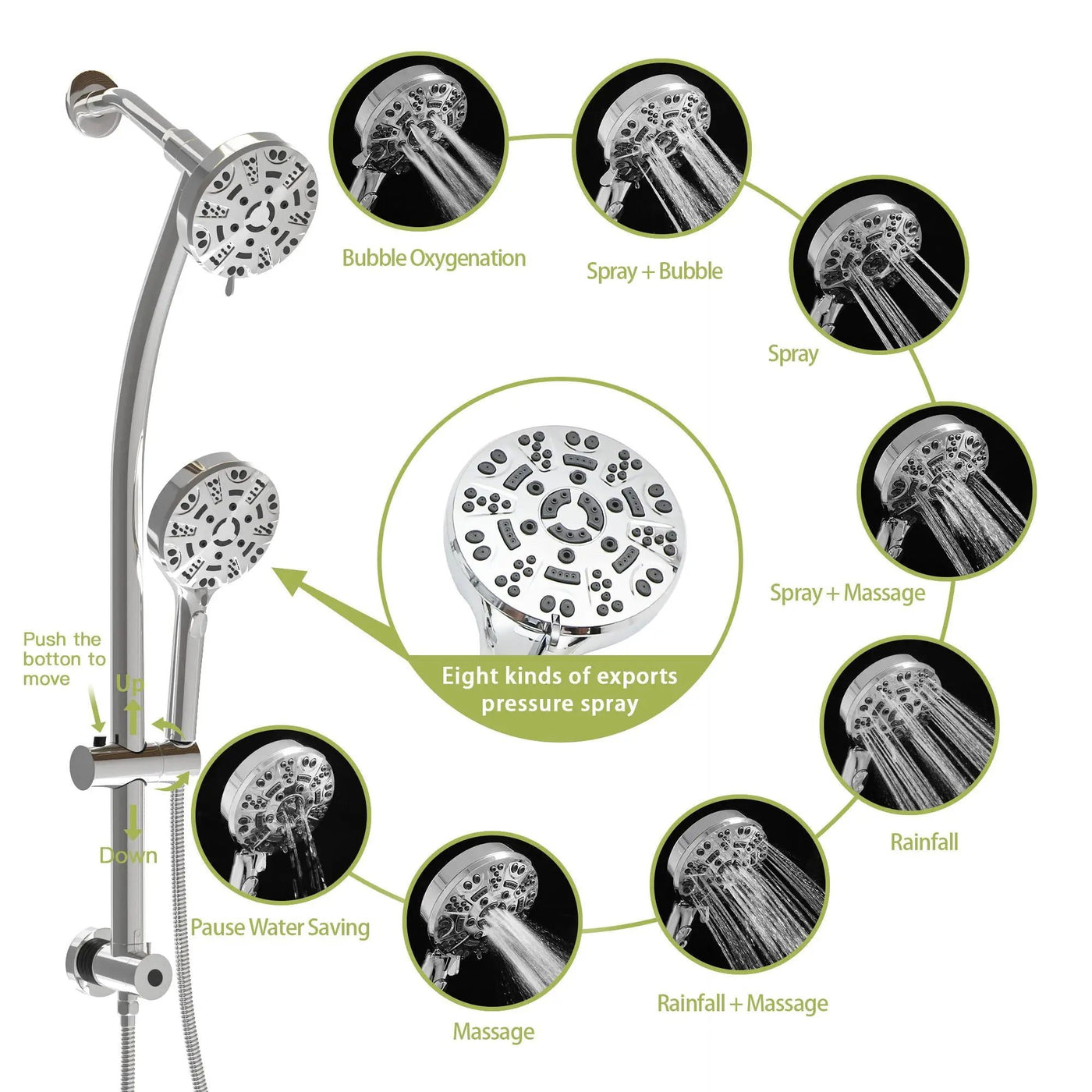 Multi Function Dual Shower Head System With 4.7" Rain Showerhead, 8 Function Hand Shower, Adjustable Slide Bar by HouseOfZazla