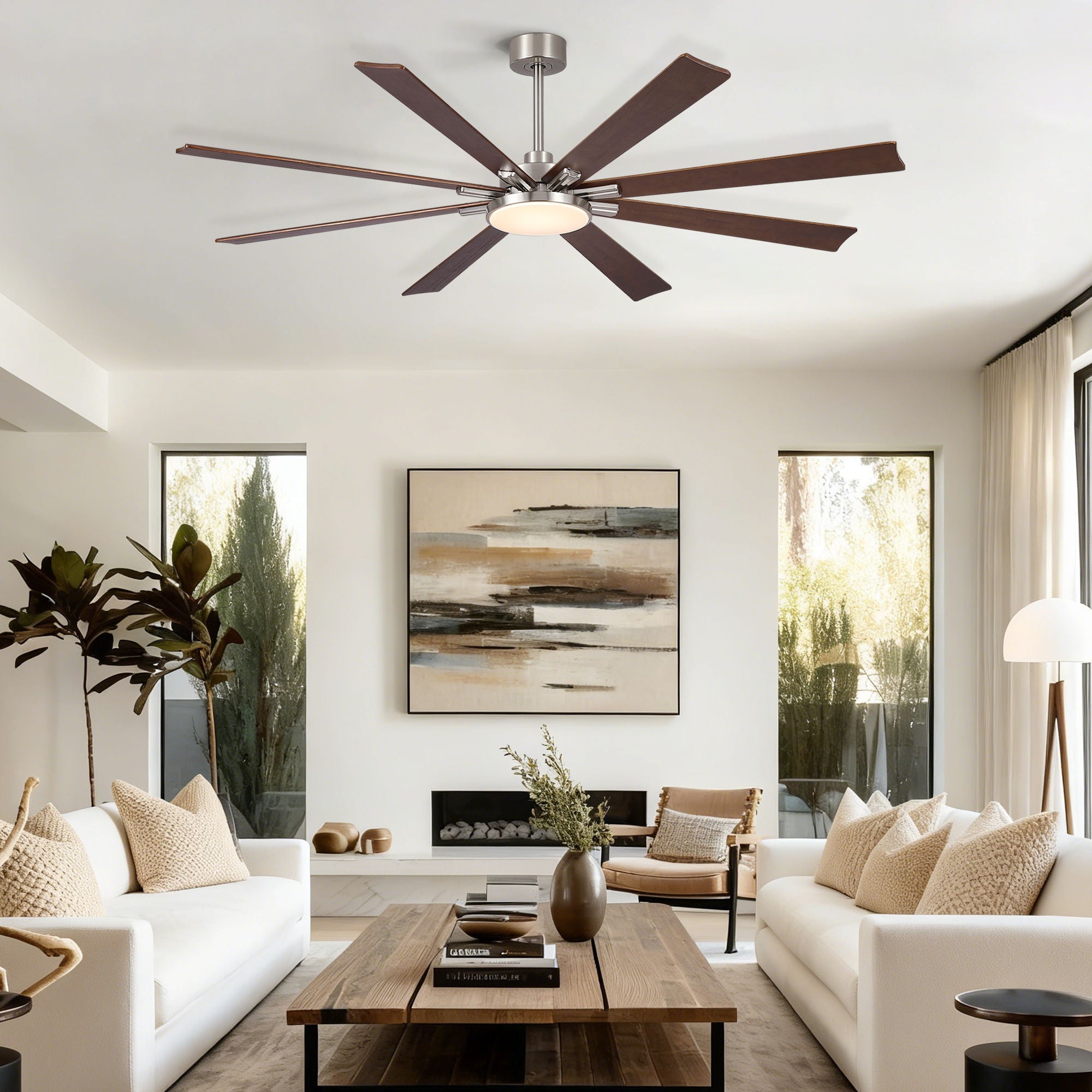 Large Ceiling Fan With Dimmable LED Light 8 Blades Remote Control, Reversible DC Motor by HouseOfZazla