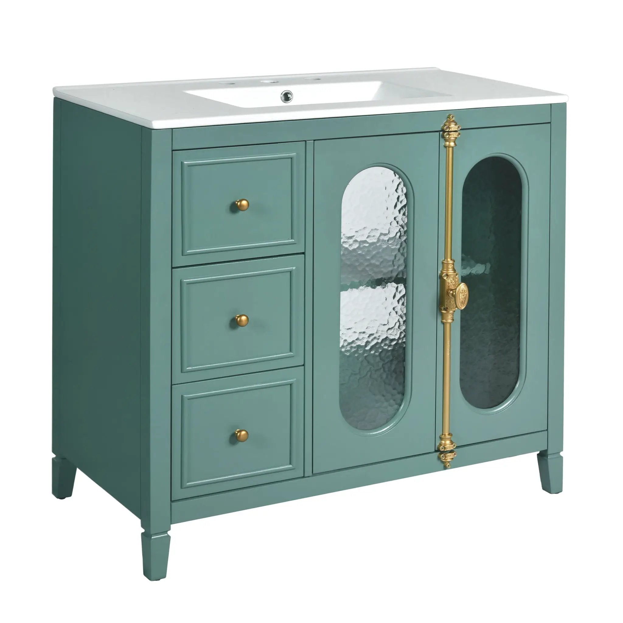Bathroom Vanity with 3 Drawers and 2 Soft-Close Doors Cabinet - Lake Green by HouseOfZazla