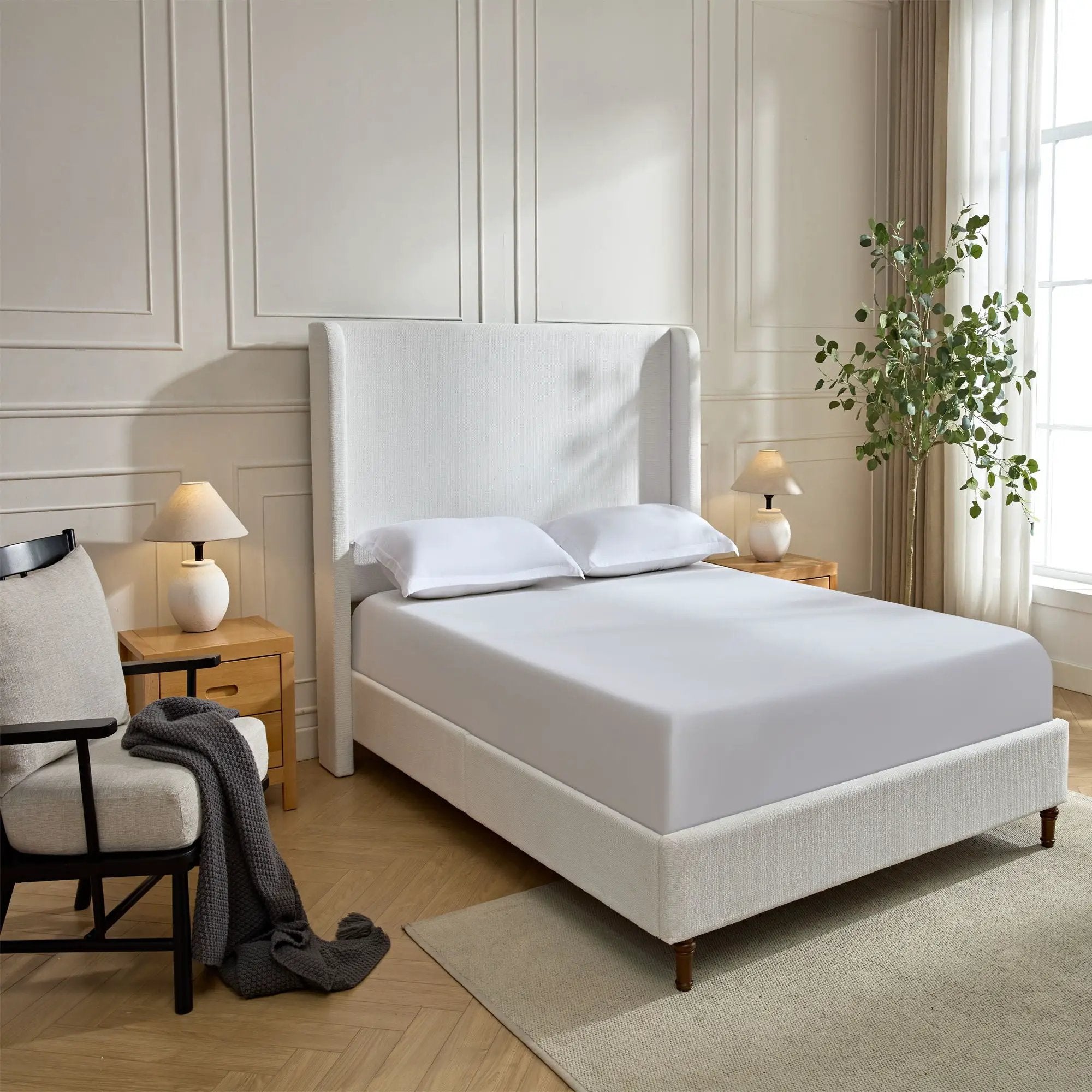 Harper - Tall Headboard Upholstered Bed / High Headboard / Elegant Simplicity / No Box Spring Needed by HouseOfZazla