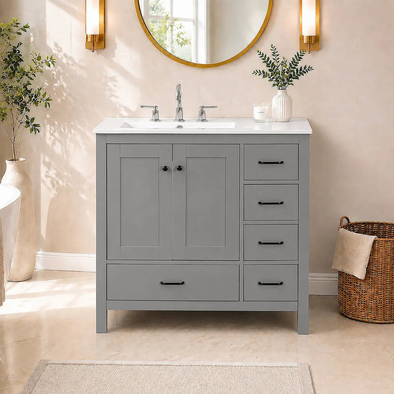 36" Gray Bathroom Vanity with Ceramic Sink Combo by HouseOfZazla