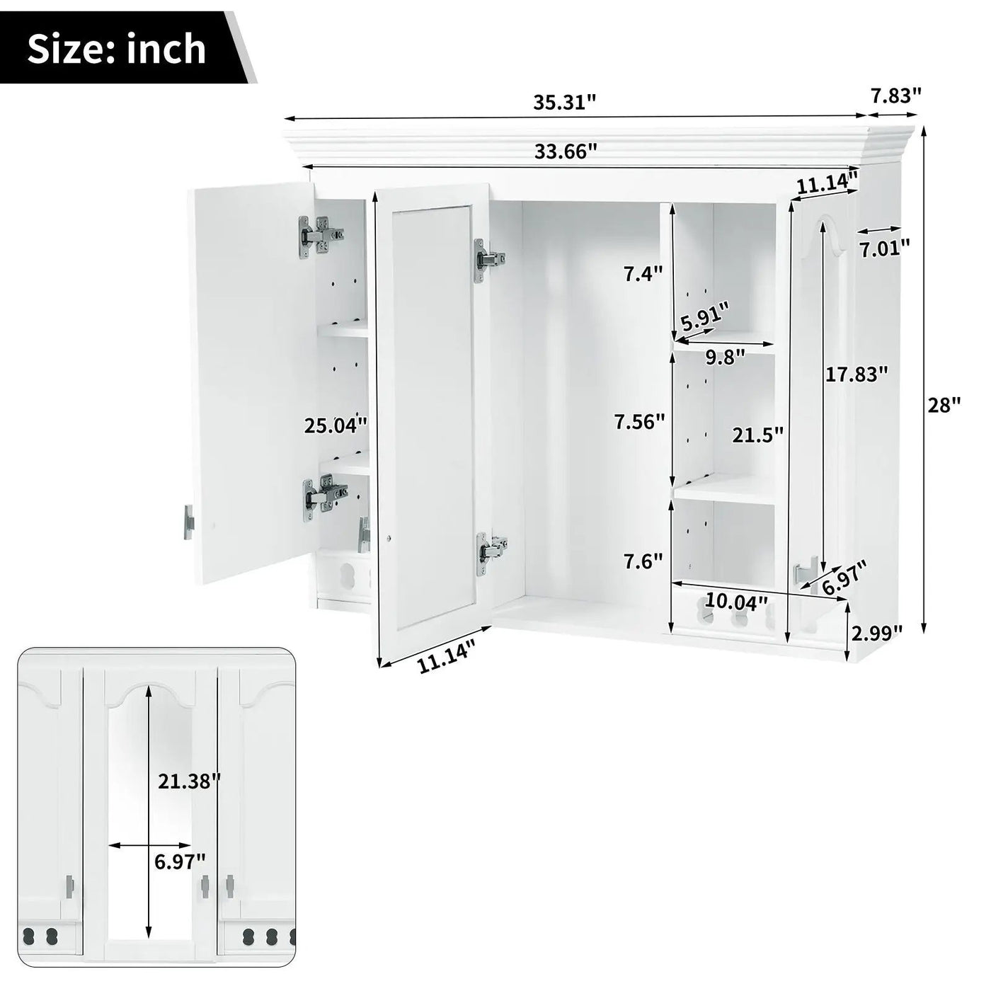 Wall Mount Mirror Cabinet With Adjustable Shelves, Soft Closing Hinges by HouseOfZazla