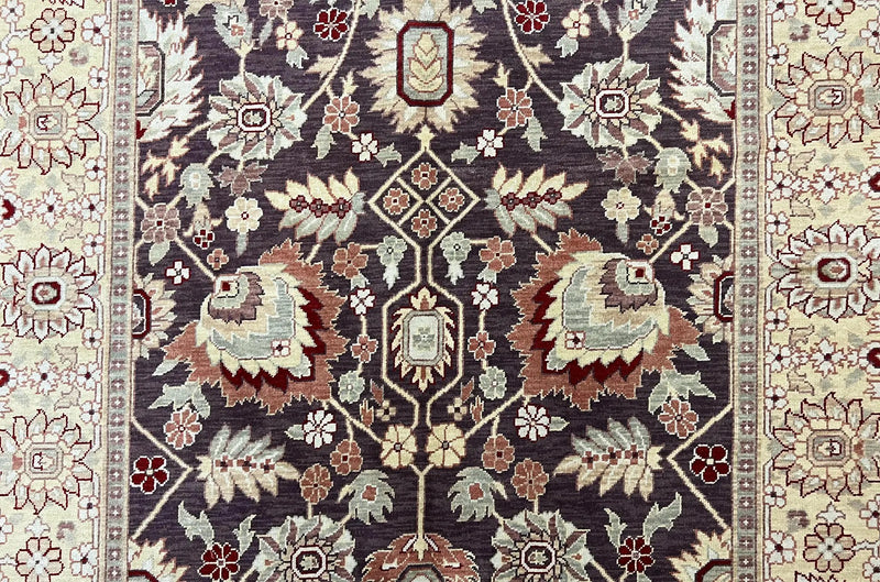 Vintage Indo Mahal Area Rug 6x9, Indian Persian Oriental Carpet 6 x 9, Puce Eggplant Tan Beige Rug, Hand-Knotted, Large Floral Design Wool by Jewel Rugs
