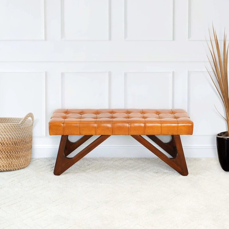 Mia - Bench With Buttons - Brown / Rustic by HouseOfZazla