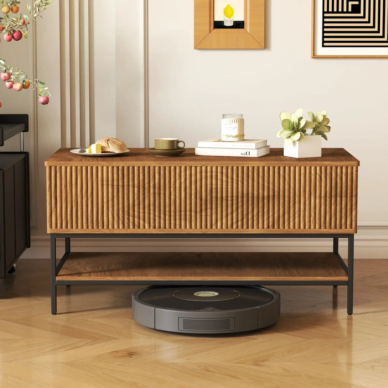 Rectangle Lift Top Coffee Table With Hidden Storage And Lower Shelf - Brown by Unique Piece Furniture