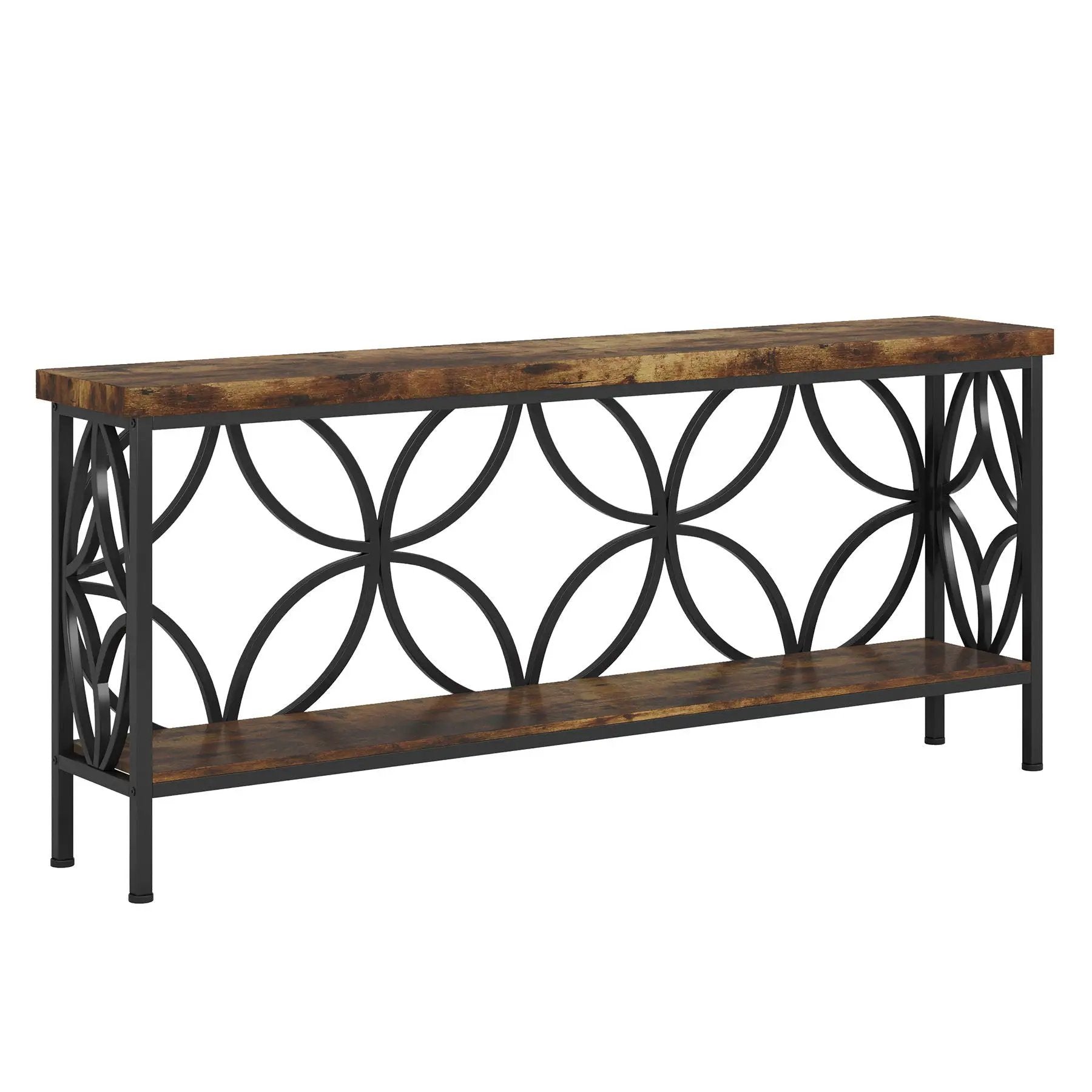Extra Long Console Table With Open Storage Shelves