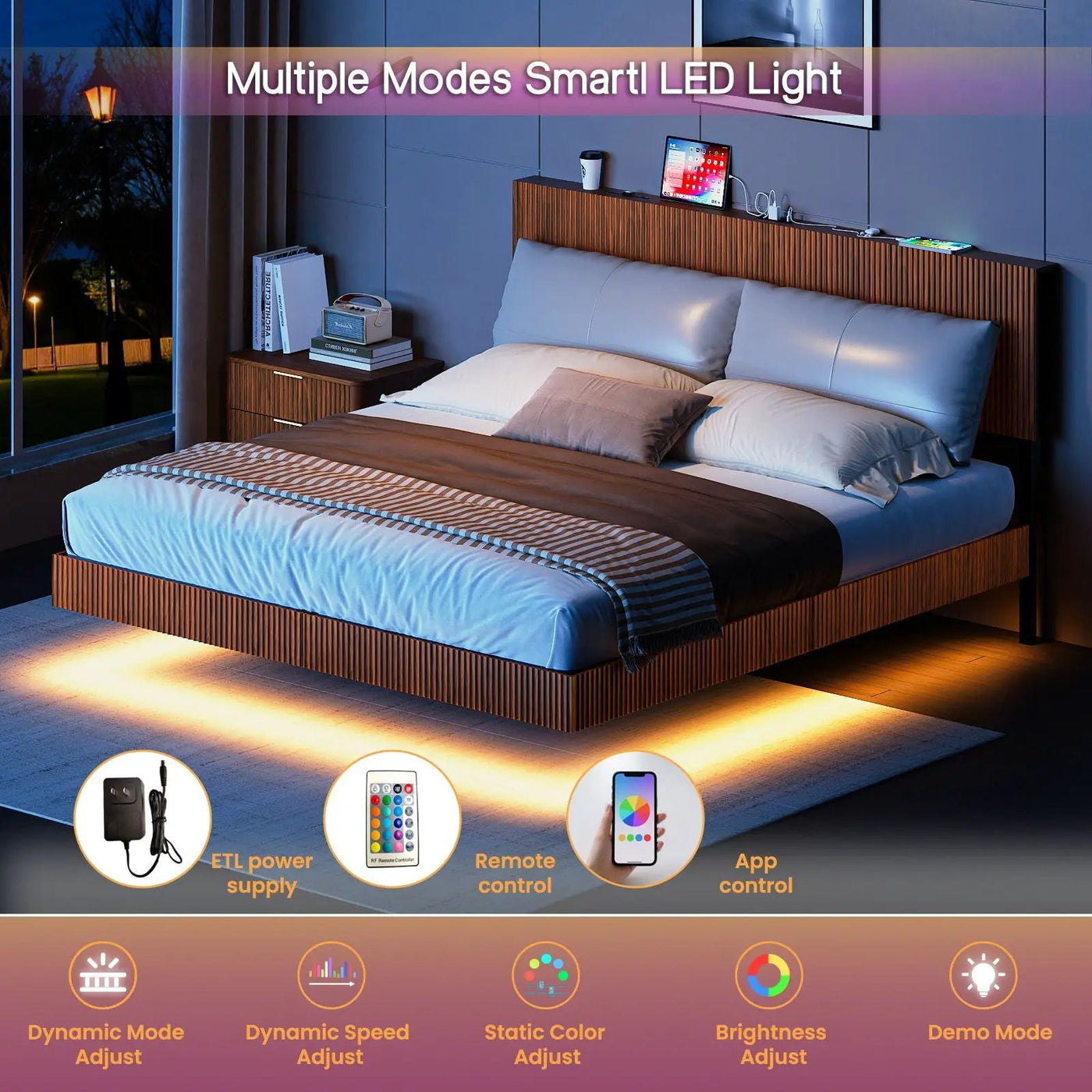 Floating Bedstead With Charging Station And LED Lights by Unique Piece Furniture