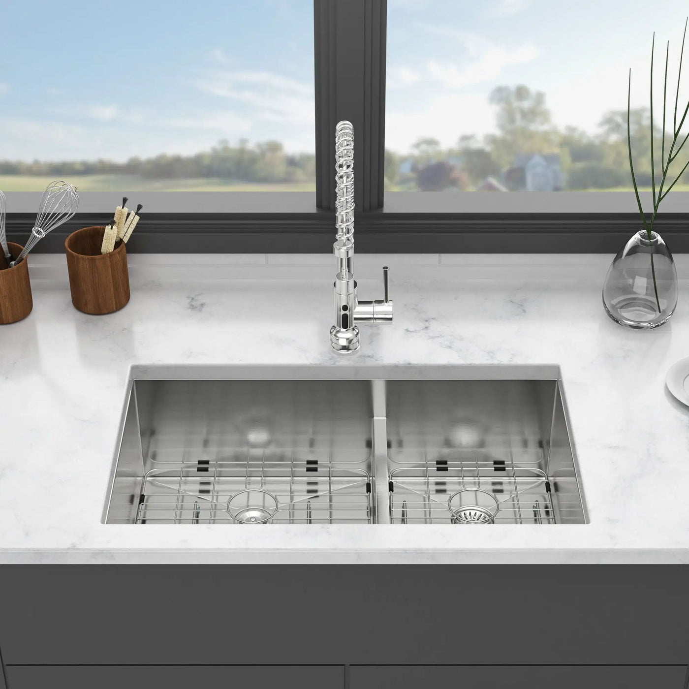 Modern Double Bowl Undermount Kitchen Sink 50 / 50 Design Stainless Steel by HouseOfZazla