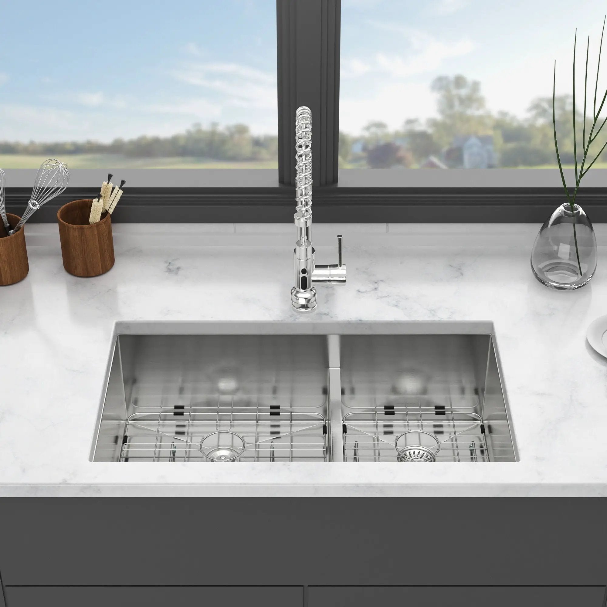 Modern Double Bowl Undermount Sink Design With 10" Deep Basins by HouseOfZazla