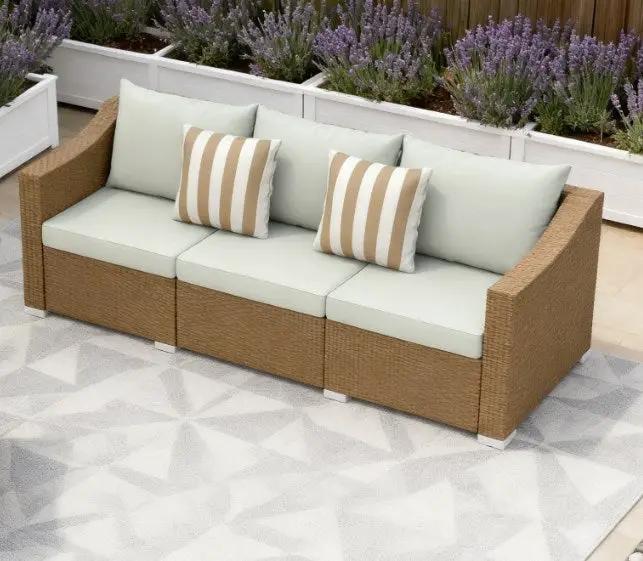 Rattan Wicker Seater Patio Couch with Cushions and Throw Pillows by HouseOfZazla