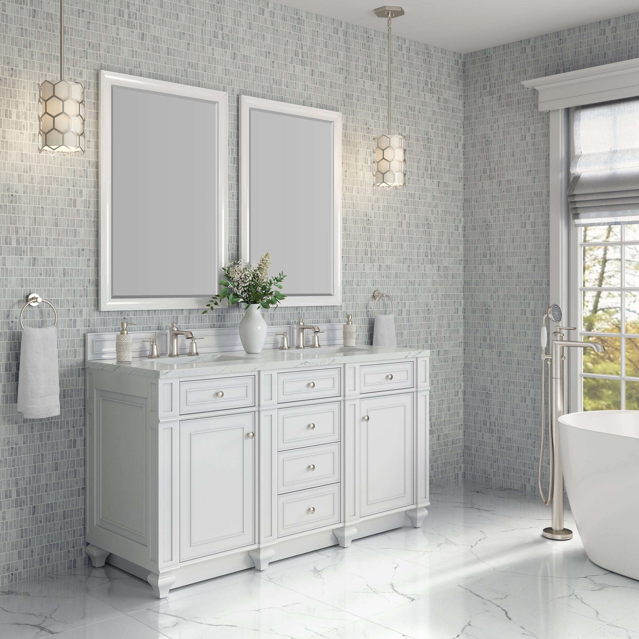 James Martin Bristol 60" Double Bathroom Vanity, Bright White by James Martin