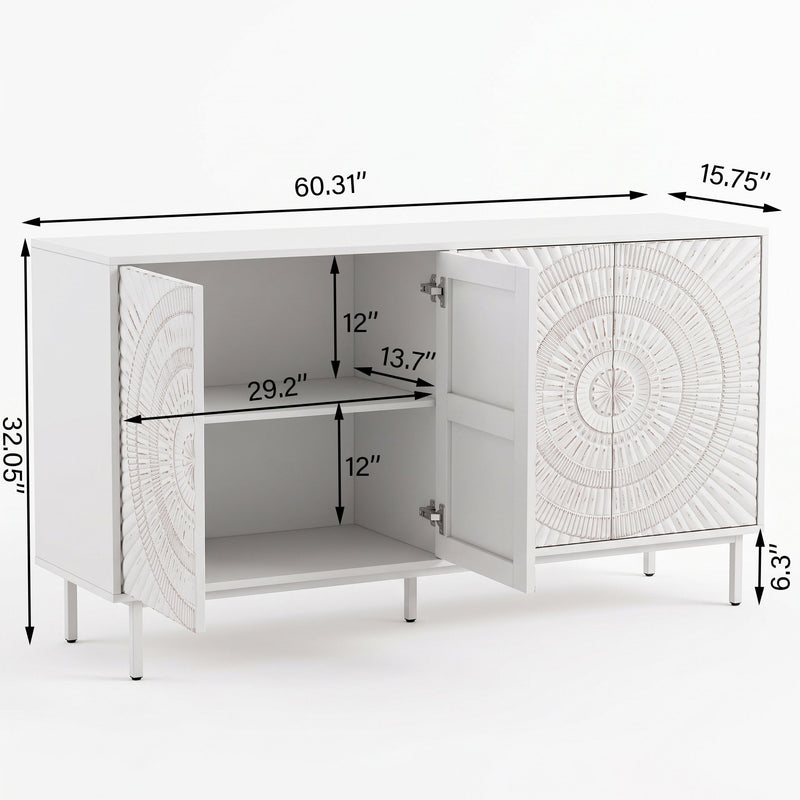 Shabby Chic Wood Sideboard Buffet with Storage Hutch - White, photo 5 of 10