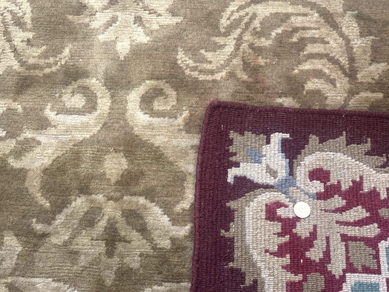 Tibetan Aubusson Rug 6x9, Gold-Beige, Soft Wool Pile, Handmade by Jewel Rugs