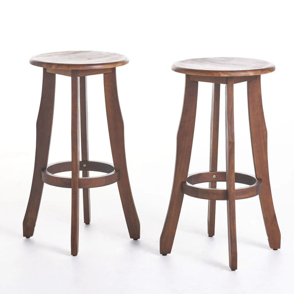 Primrose Outdoor Acacia Wood Barstools With Foot Rest (Set of 2) - Dark Brown