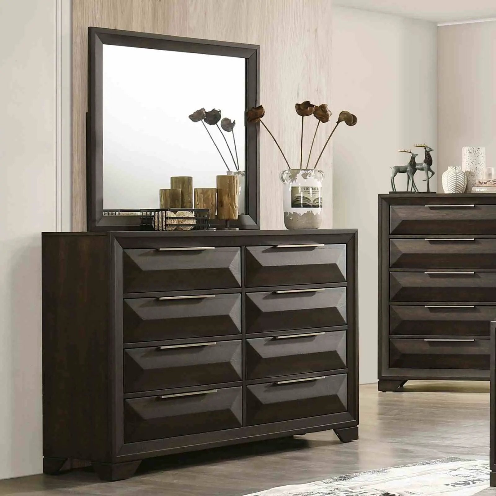 Dresser With Mirror Beveled Bracket Feet Handles 8 Drawers - Espresso by Unique Piece Furniture