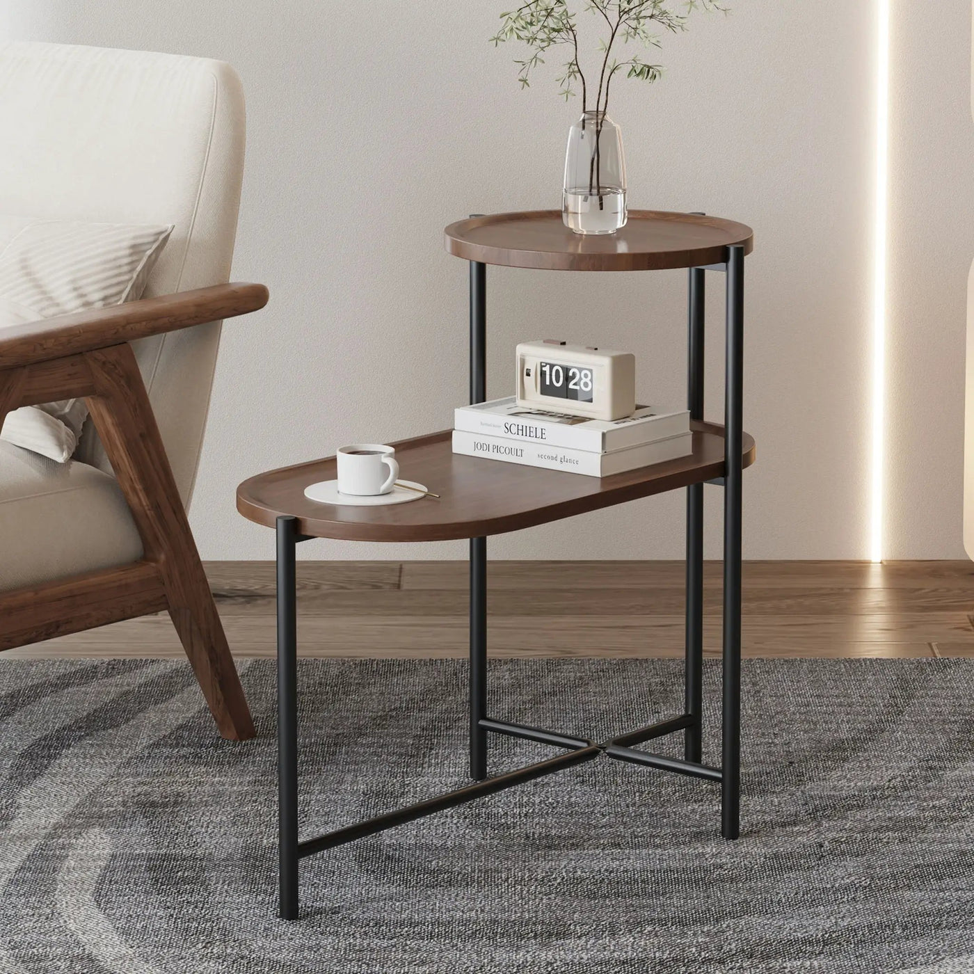 Round Coffee Table With Storage Tray 2 Tier Oval End Tables Wooden Small Side Table For Living Room by Unique Piece Furniture