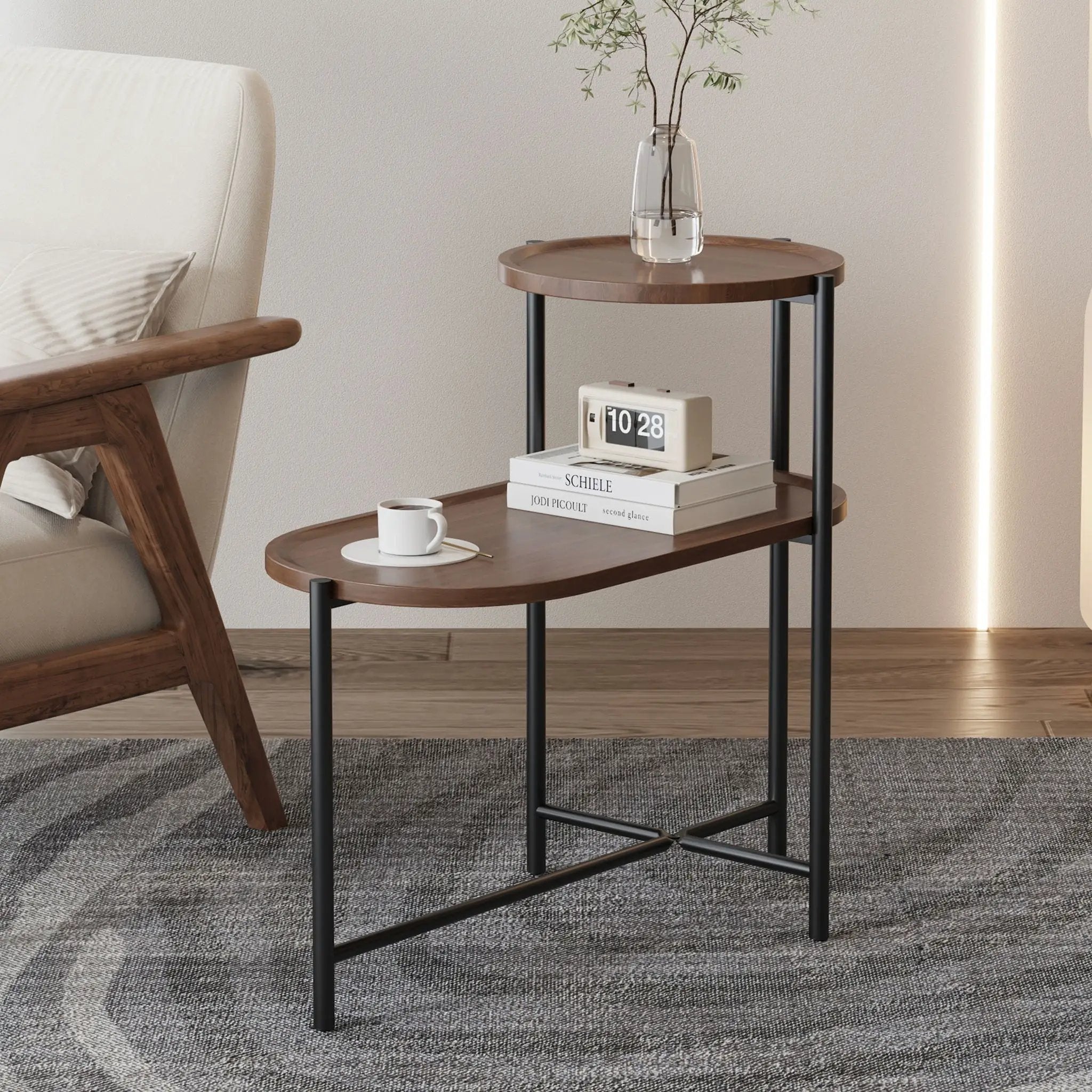 Round Coffee Table With Storage Tray 2 Tier Oval End Tables Wooden Small Side Table For Living Room by Unique Piece Furniture