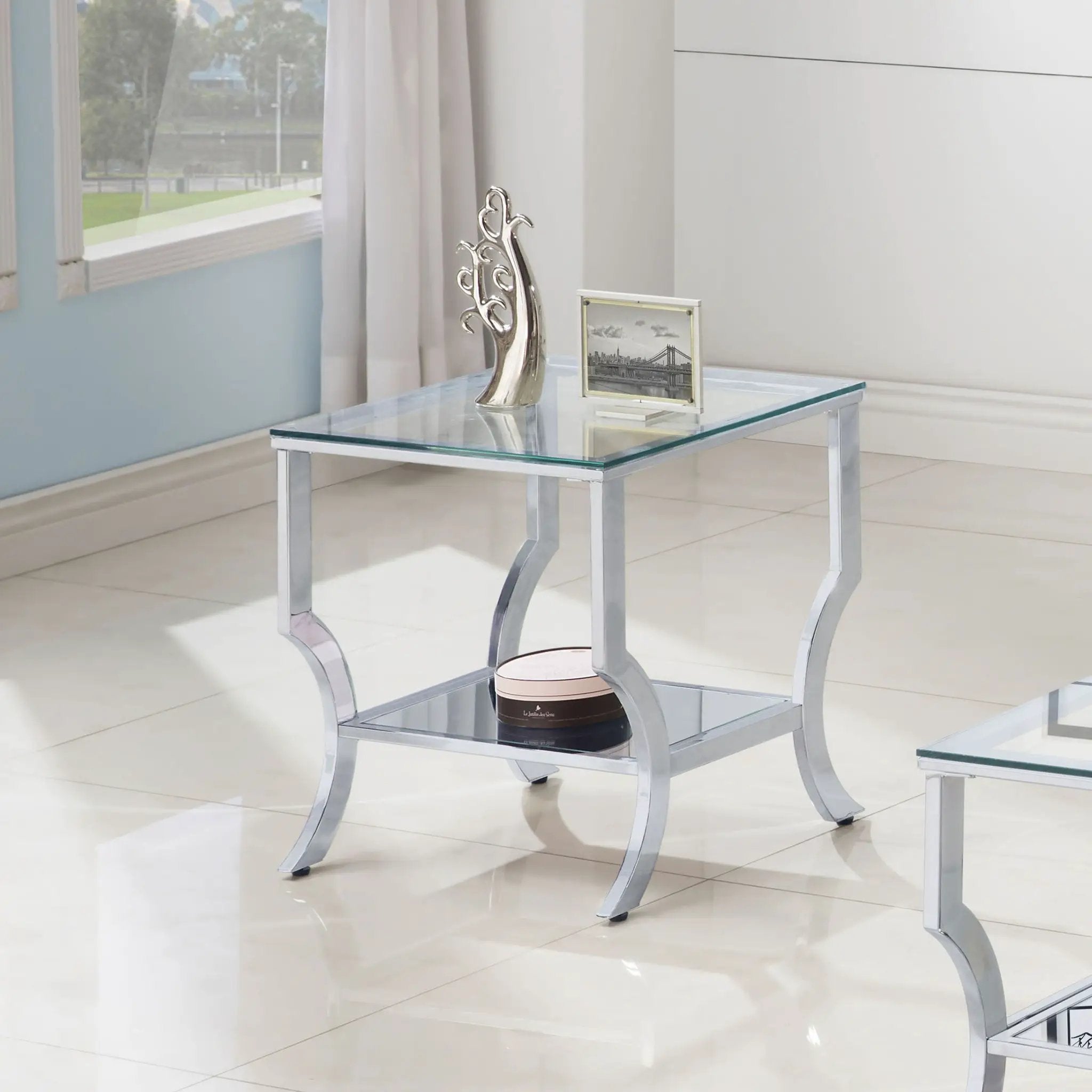 Saide Square Glass Top Side End Table Chrome by Unique Piece Furniture