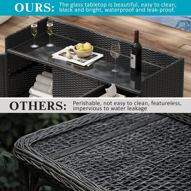 K&K 47.5"W Wicker Outdoor Storage Cabinet with Tempered Glass Top by HouseOfZazla