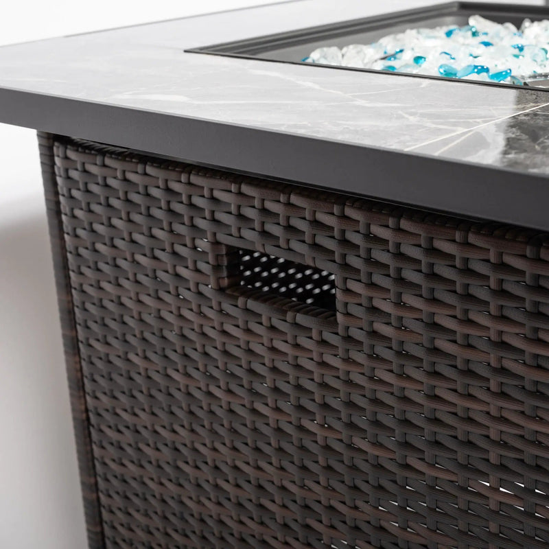 Outdoor Propane Gas Fire Pit Table With Lid With Glass Rocks And Rain Cover - Espresso by HouseOfZazla
