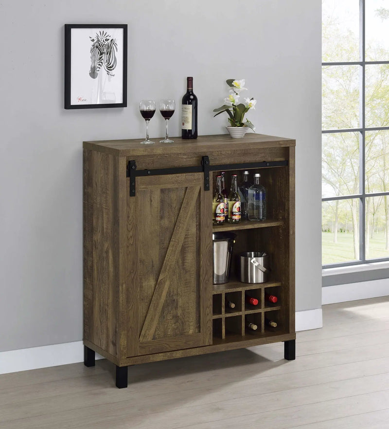 Arlington Sliding Door Home Bar Wine Cabinet Rustic Oak by Unique Piece Furniture