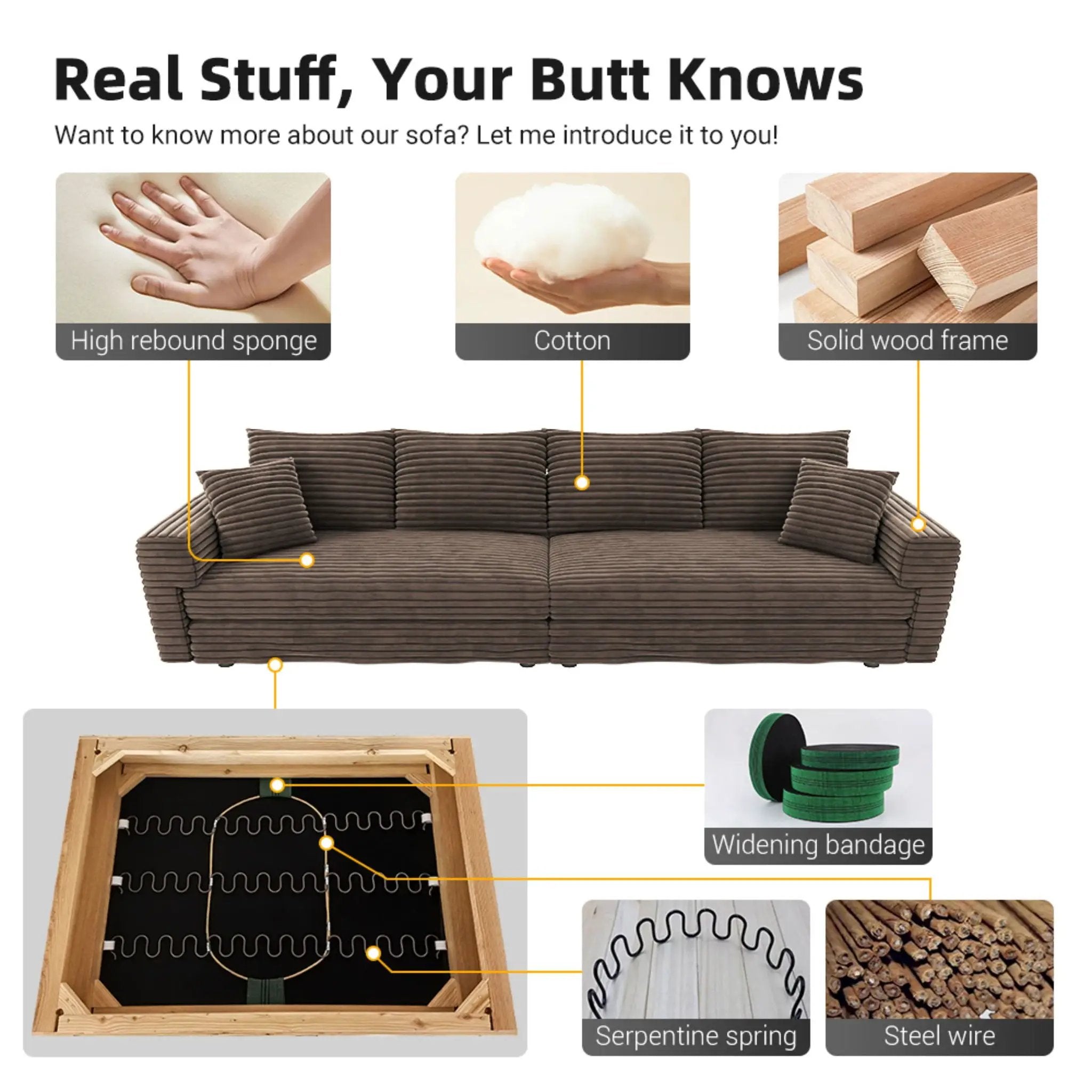 Deep Seat Convertible Sofa With Soft Pillows And Ottomans