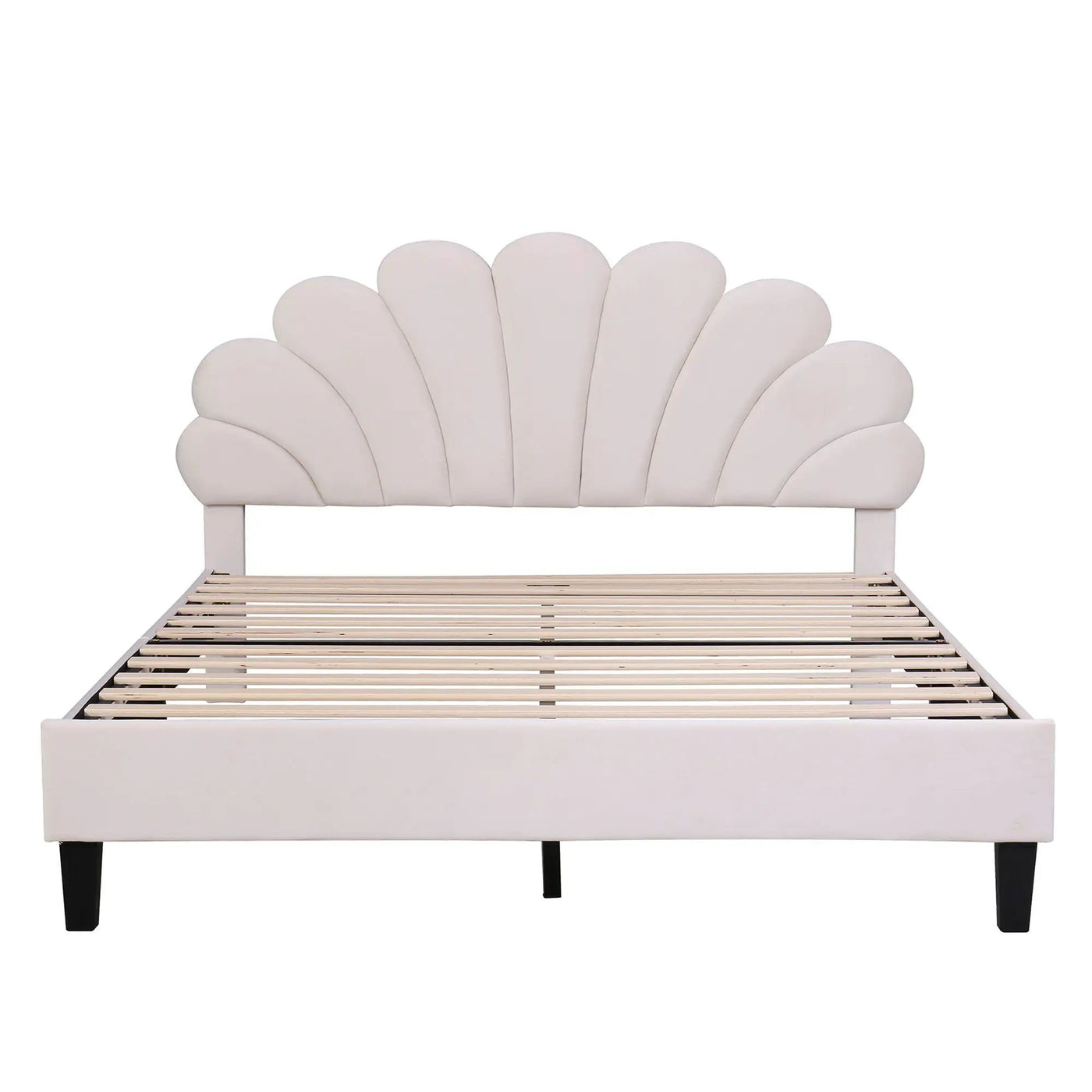 Upholstered Platform Bed With Flower Pattern Headboard by Unique Piece Furniture