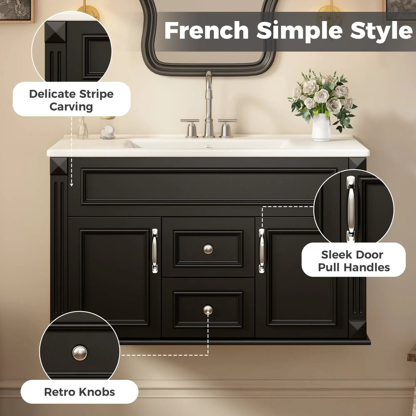 36 Inch Wall Mounted Bathroom Cabinet with Ceramic Sink and Drawers by HouseOfZazla