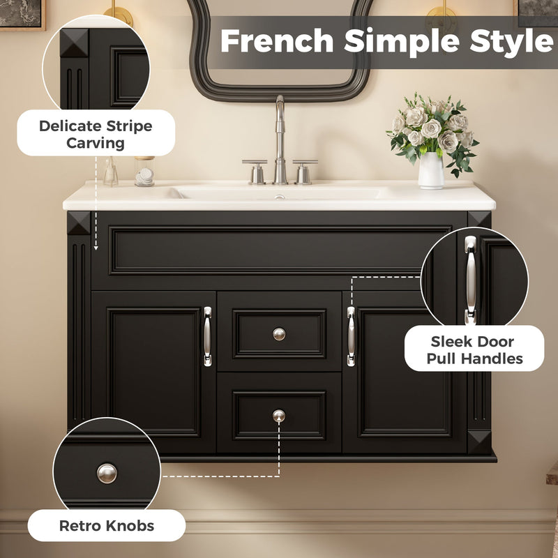 36 Inch Wall Mounted Bathroom Cabinet with Ceramic Sink and Drawers by HouseOfZazla