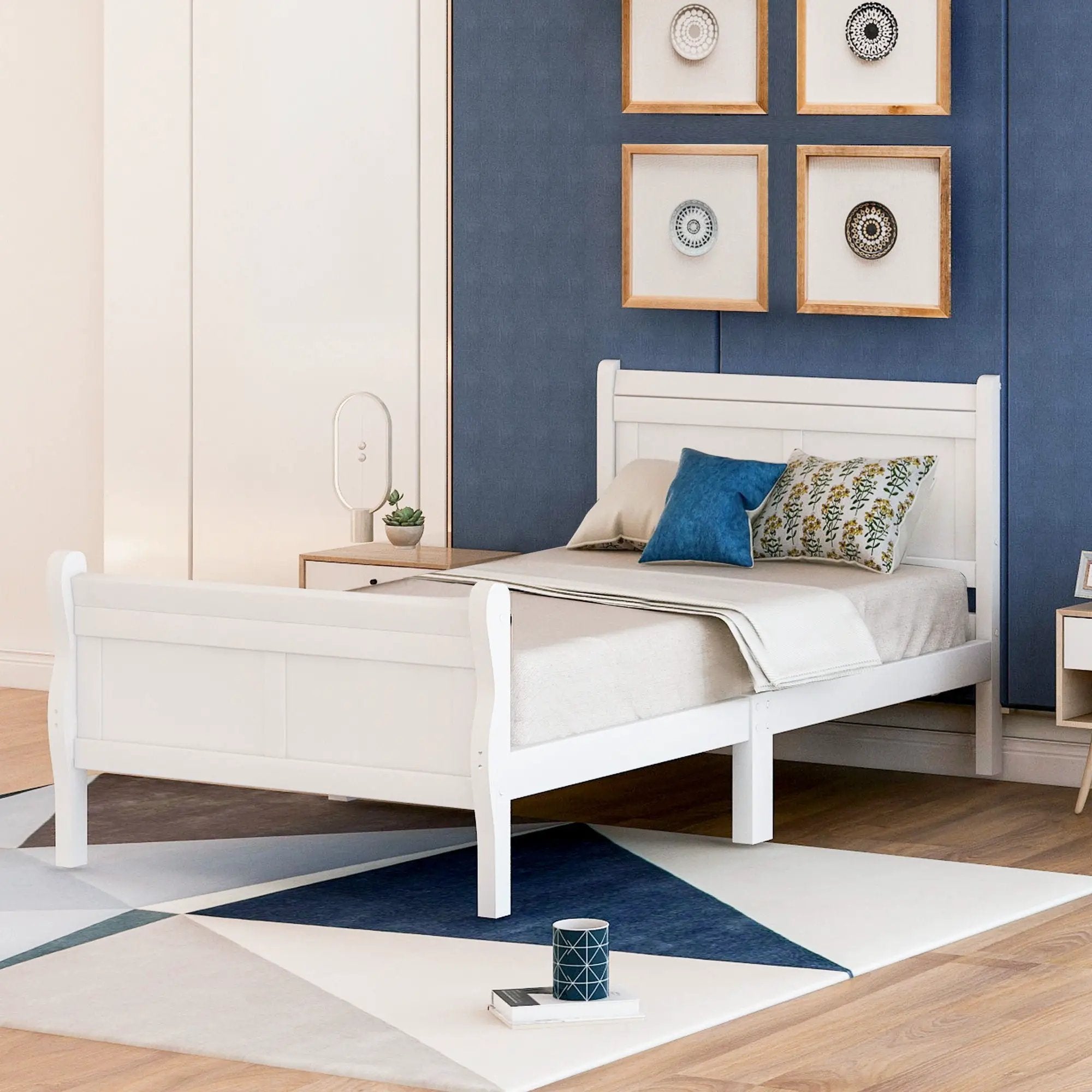 Platform Bed Frame Mattress Foundation Sleigh Bed With Headboard / Footboard / Wood Slat Suppor by Unique Piece Furniture